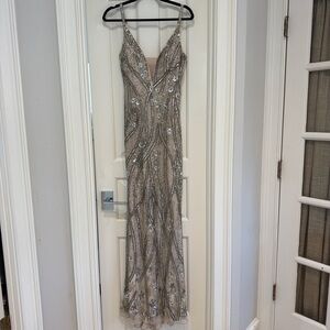 Mac Duggal Champagne Sequin Evening Gown - Size 2